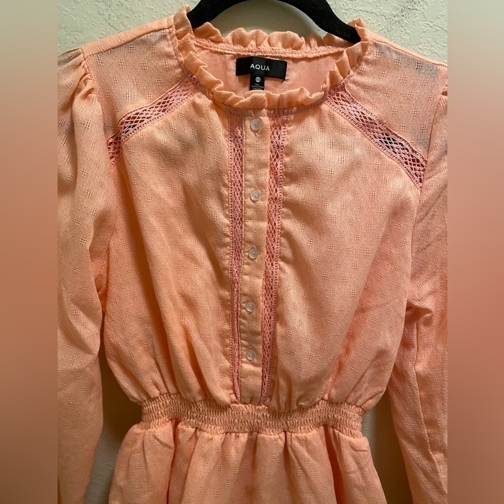 Aqua Bloomingdale's Pink Tiered Ruffled Long Sleeve Mini Dress Size XS - Picture 4 of 9
